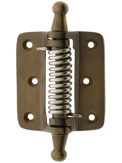 Plain Brass Screen Door Hinge With Cone and Ball Finials in Antique Brass